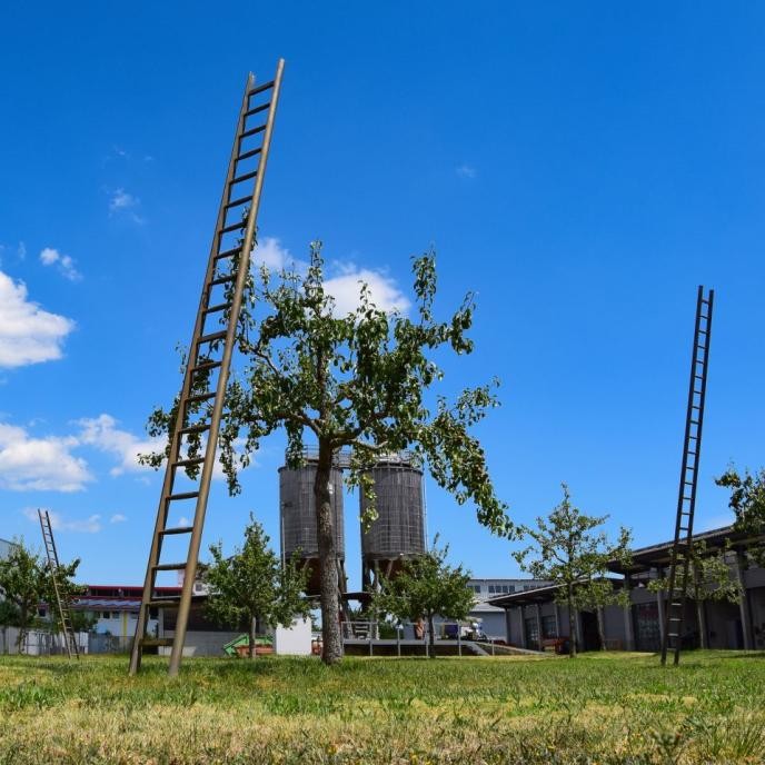 Eine in den Himmel ragende Metallleiter